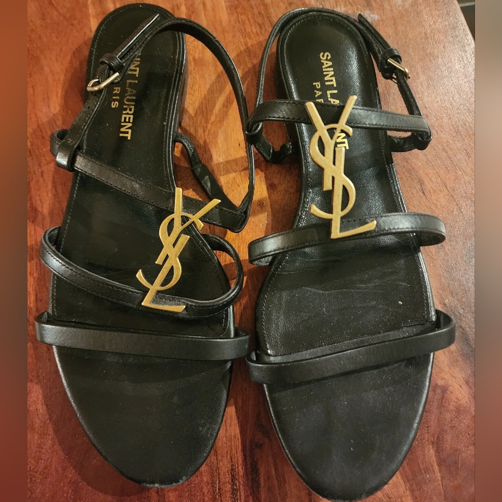 YSL Cassandra Calfskin Slingback Sandals